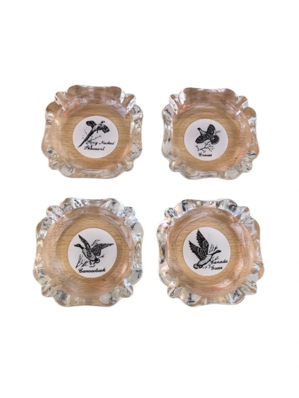 Sportsman's Federal Glass Co. 1950's Rare Glass Ash Trays Bird Hunting Set of 4‎